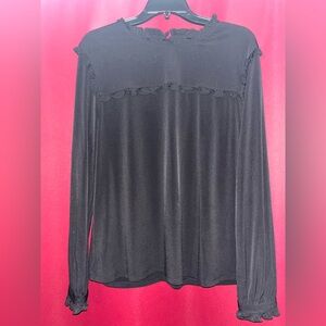 Karl Lagerfeld Black Long Sleeve Ruffle Top